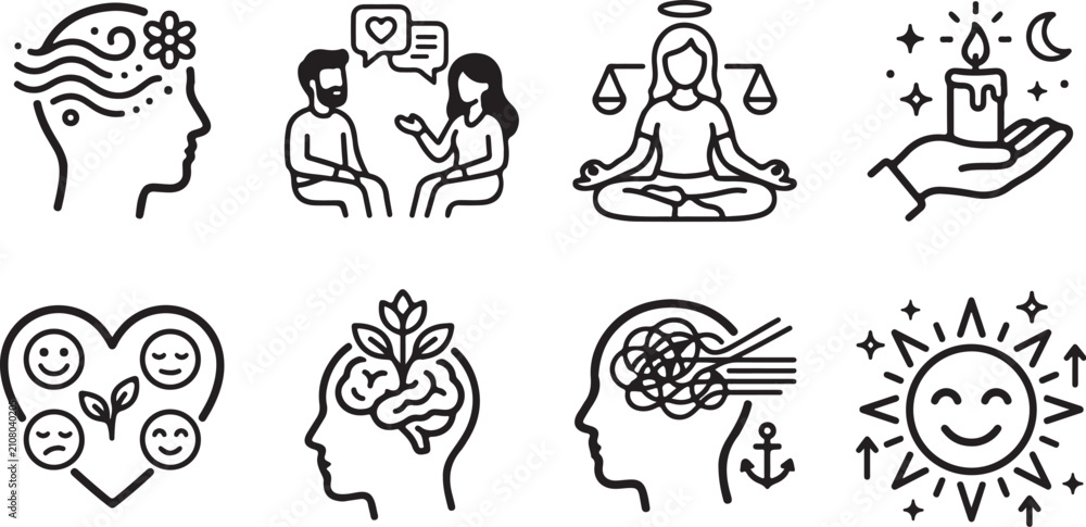 Fototapeta premium Illustrated icons set of mental health and wellness concepts