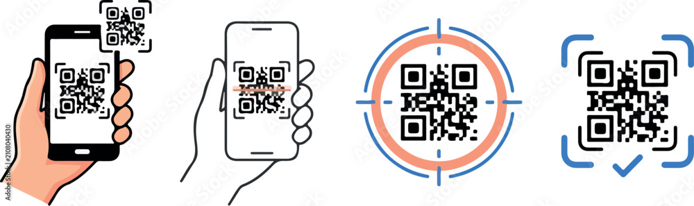 Bild auf Leinwand QR code scanning minimalist icons