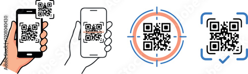 Bild auf Leinwand QR code scanning minimalist icons