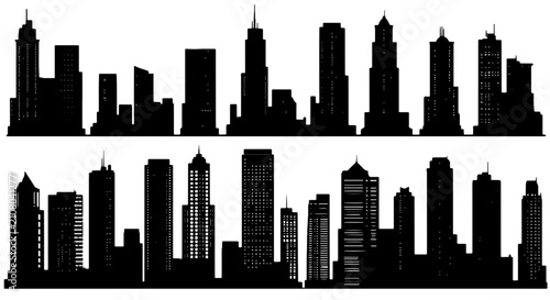 Foto Modern Cityscape Silhouettes, Urban Skyline Collection, Diverse Skyscraper Icons