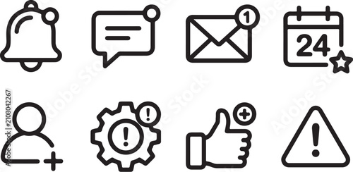 Flat icons set of notifications and actions