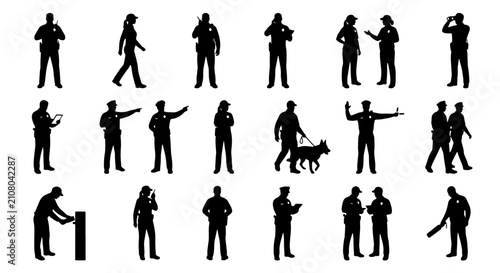 Canvastavla Police Officer Silhouettes Collection, Law Enforcement Figures Set, Security Gua