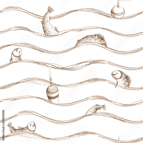 Foto A seamless pattern drawn with a graphite pencil in sepia tones