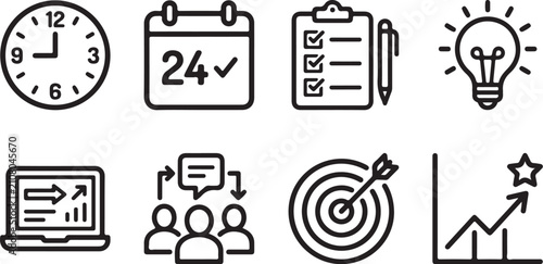 Eight business and productivity icons flat design