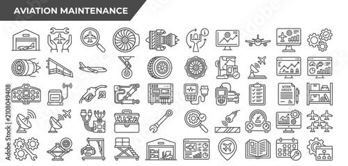 Aviation Maintenance Vector Icon Set Aircraft Repair Engineering Outline Line Symbols