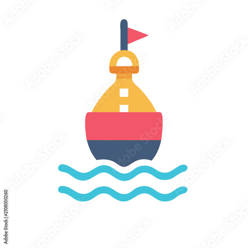 Navigational Buoy Floating on Water with a Red Flag in a Simple Vector Design