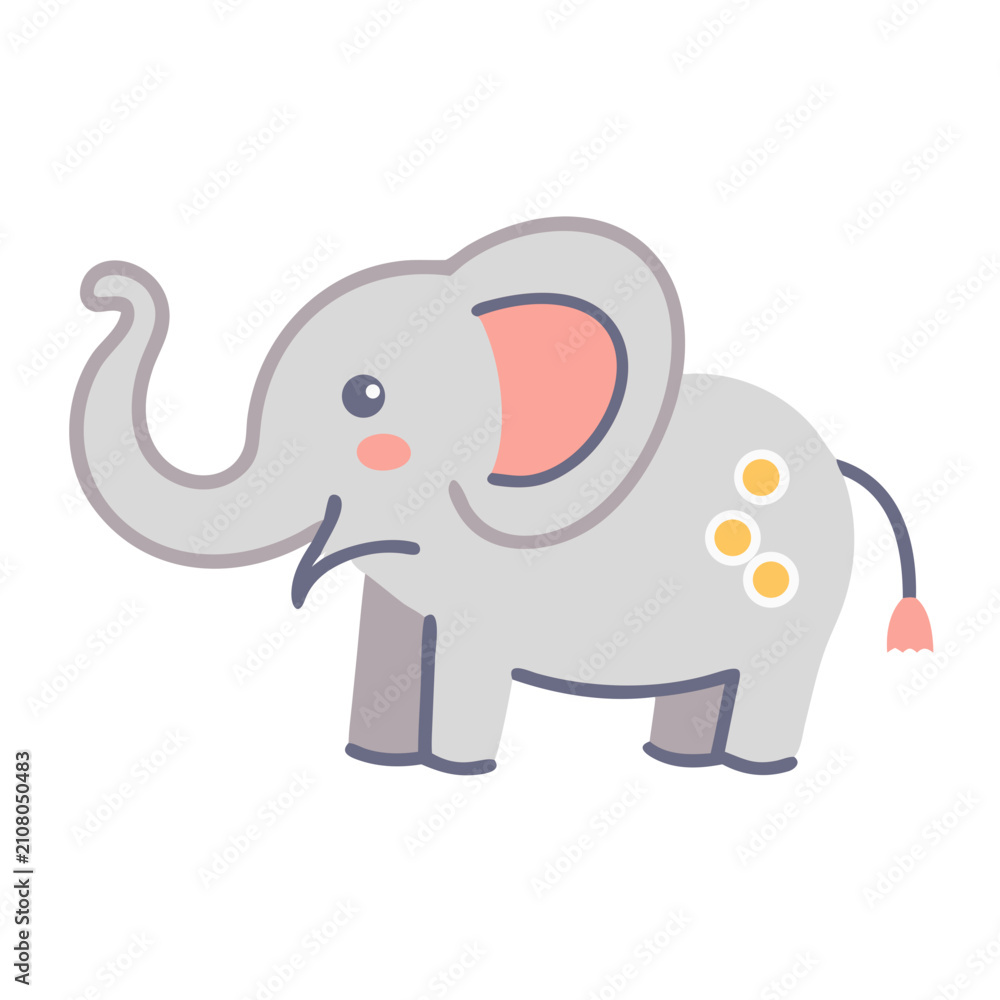 Fototapeta premium Cute Cartoon Elephant Illustration with Geometric Shapes, Ideal for Children's Designs