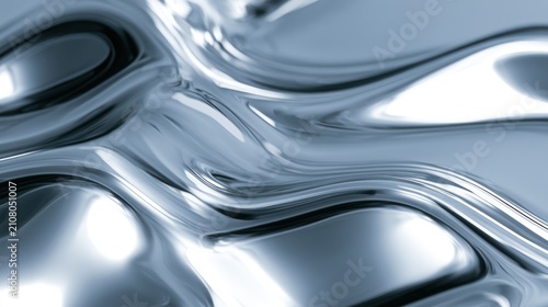 Abstract chrome liquid surface with smooth waves and reflections