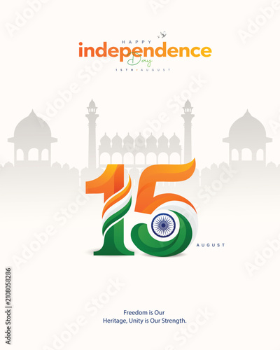 80th Independence Day of India 2026 poster featuring creative tricolor 15 typography, Ashoka Chakra, Red Fort outline, and patriotic design. Perfect for greeting cards, posters, banners, and so