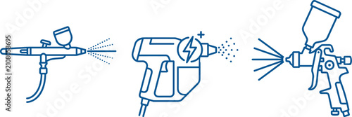 Bild auf Leinwand Spray Gun and Airbrush Tool Icon Set Line Art Vector, Paint Sprayer Equipment fo