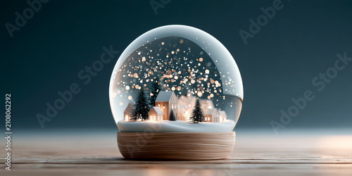 Breathtaking illustration of magical Christmas glass snow globe with winter village