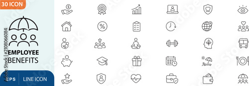 Konstfotografi Employee benefits icons set hr insurance wellness and financial perks