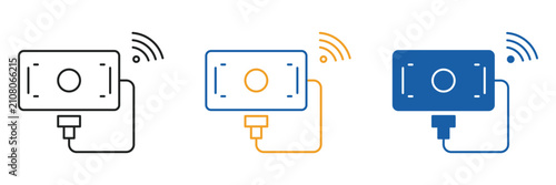 Wireless Payment Terminal NFC Device Icon Set Outline Glyph