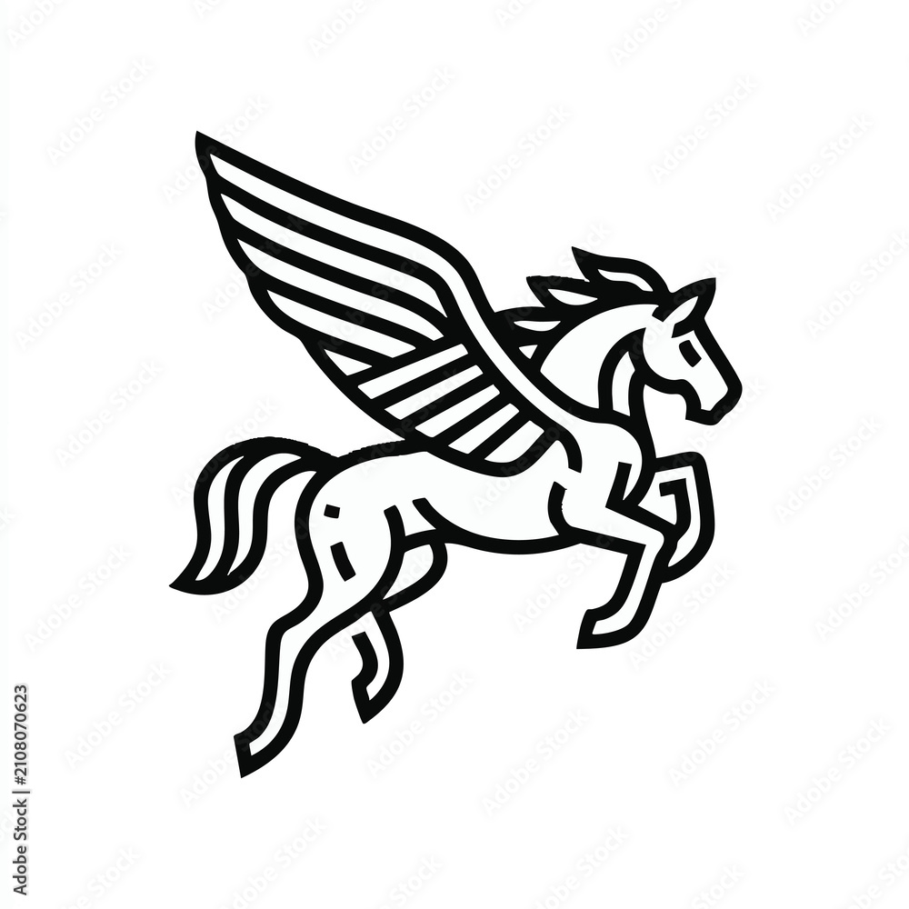 Fototapeta premium Minimalist pegasus icon featuring a flying winged horse