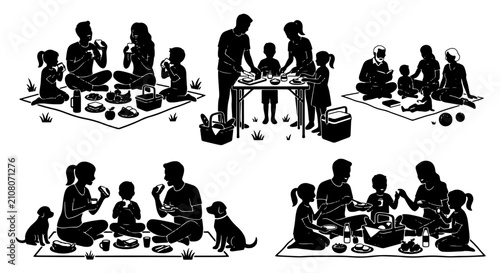 Foto Diverse Family Picnic Silhouettes, Outdoor Leisure Activities, Summer Recreation