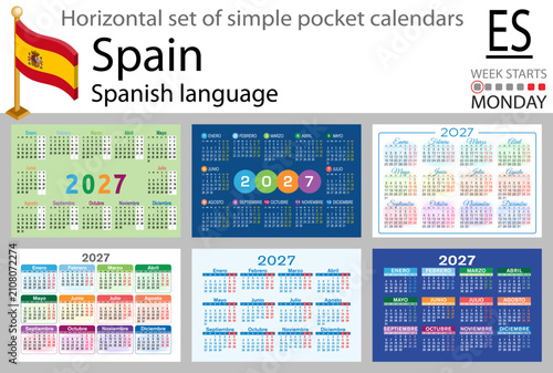2027 pocket calendar set grid Spain