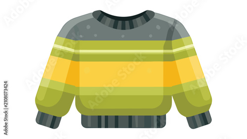 Colorful striped sweater with green yellow and gray shades featuring a cozy knit design suitable for casual wear and winter fashion