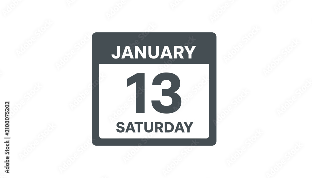 Obraz premium Daily planner calendar page mockup showing the date of saturday january thirteenth over clean white background.
