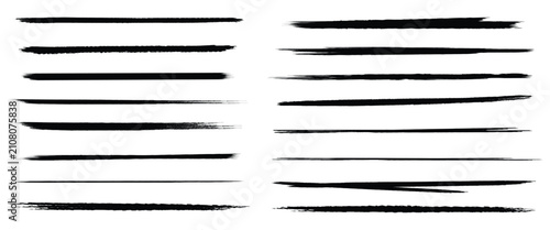Foto Collection of thin black paint brush strokes