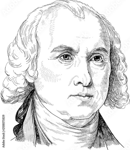 James Madison, Fourth US President and Founding Father, Hand Drawn Portrait