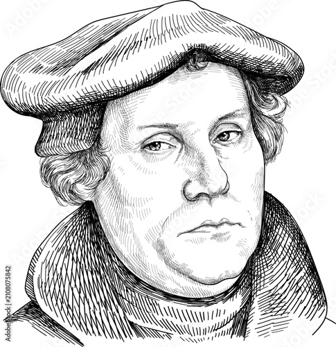 Martin Luther, German Theologian and Protestant Reformer, Hand Drawn Portrait