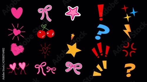 Hand Drawn Cute Sparkle Heart Symbol Animated Overlay Pack Transparent Background