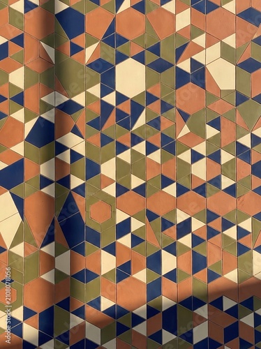 Intricate Geometric Tile Mosaics with Triangles and Hexagons