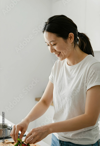 Smiling young asian woman p...