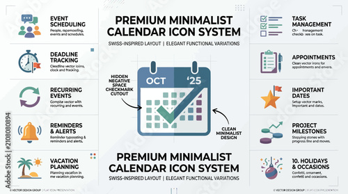 Fotografija Premium Minimalist Calendar Icon System for Planning, Scheduling, and Task Manag
