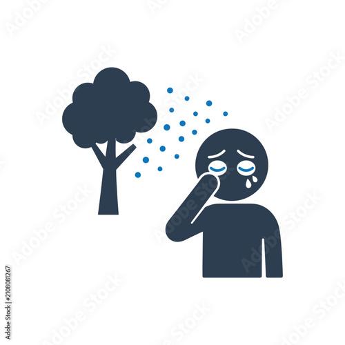 Man Crying and Rubbing Eyes from Tree Pollen Allergy Icon