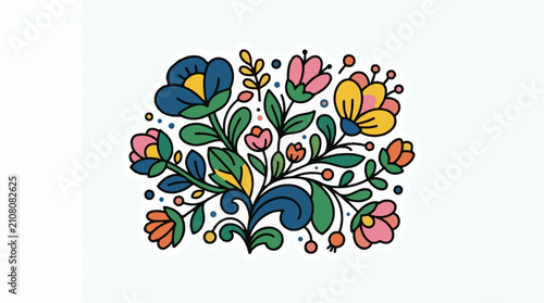 Stylized folk art floral arrangement with vibrant colors