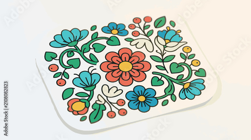 Stylized folk art floral pattern with vines leaves and berries