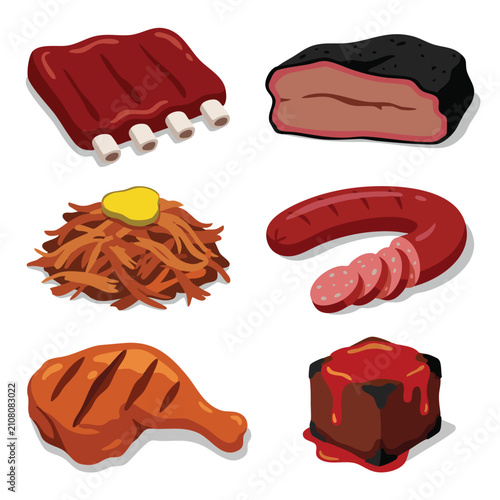 Quadro su tela Delicious Barbecue Meat Assortment with Ribs Brisket Pulled Pork Sausage Chicken and Burnt Ends