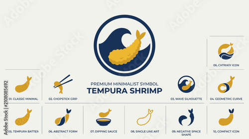 Premium Minimalist Tempura Shrimp Icons & Logo Design Elements
