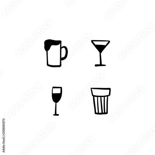 Drink Glass Icons Set Beer Wine Cocktail and Juice