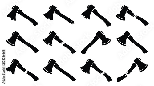 Quadro su tela Set of axe icons, vector illustration of various hatchets and wood chopping tool