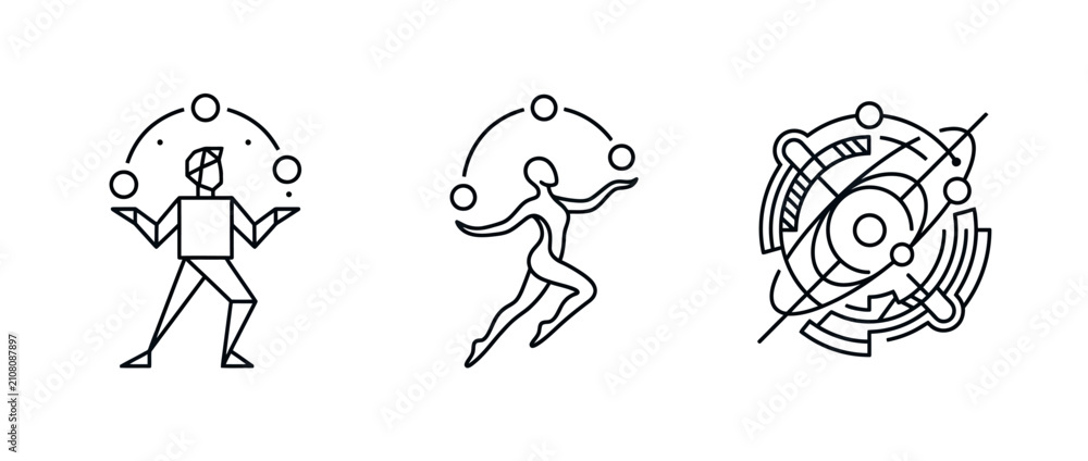 Fototapeta premium Line art illustration of person juggling and abstract motion study