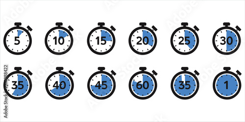 Foto Assortment of Stopwatch Icons Displaying Diverse Time Increments timer interval