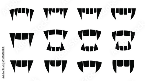 Foto Set of vampire fangs, monster teeth, scary mouth icons vector illustration of sh