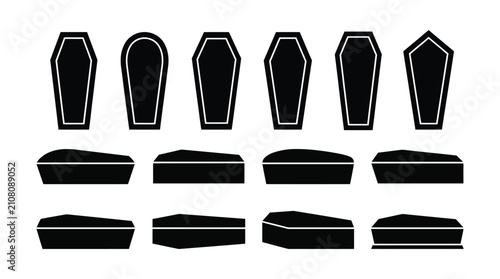 Bild auf Leinwand Coffin and casket silhouette icon set vector collection of various funeral caske