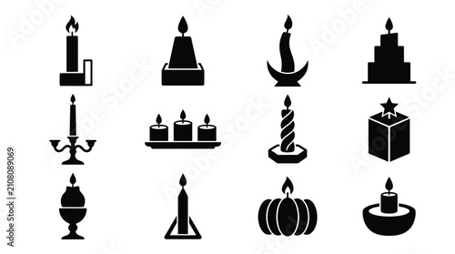 Photos Set of various burning candle icons