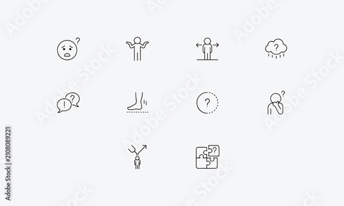  Confusion line editable icon set. Containing confused, uncertain, lost, unclear, misunderstand