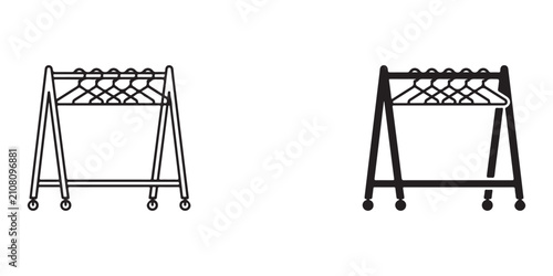 metal folding clothing rack with wheels isolated on transparent background for modern interior design