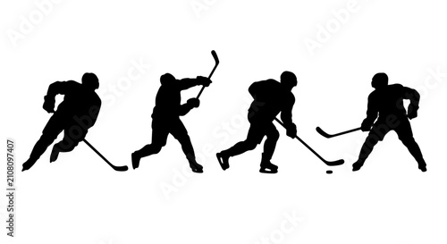 Photography Ice Hockey Player Silhouettes, Dynamic Action Poses, Sport Vector Graphics, Wint