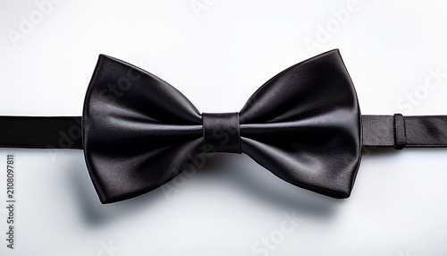 Black Satin Bow Tie Isolated On White Background Minimalist Elegant Accessory
