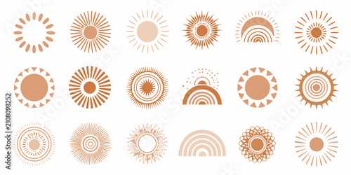 Fotografie Circular Sun Motifs A Vector Pattern On A Beige Background