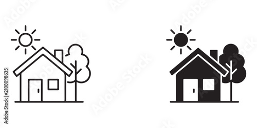 Contrasting simple house design with bold filled version under sunny skies
