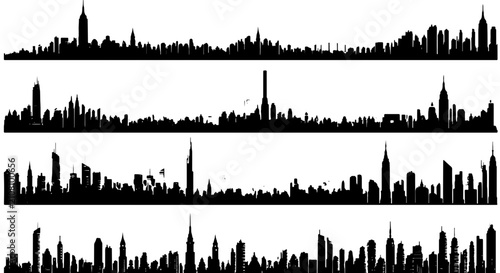 Fotografie Urban Skyline Silhouettes, Cityscape Vector Art Collection, Modern Architecture