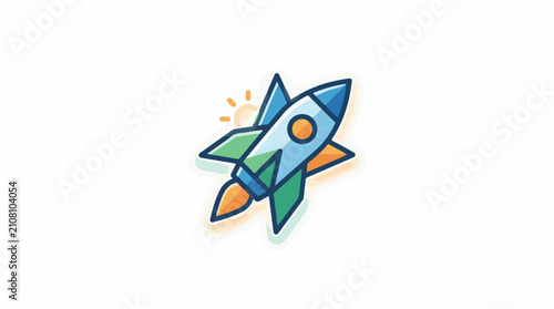 Stylized cartoon rocket ship blasting off into space