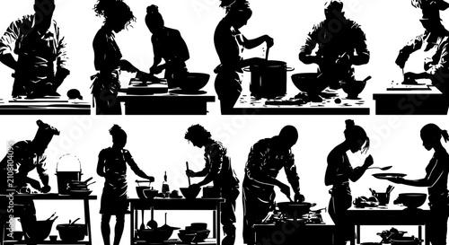 Photos Diverse Culinary Professionals, Chefs, and Cooks in Action, Silhouette Vector Se